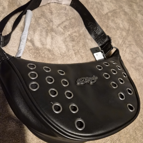 Ed Hardy Black Eyelet Shoulder Bag - Picture 2 of 5
